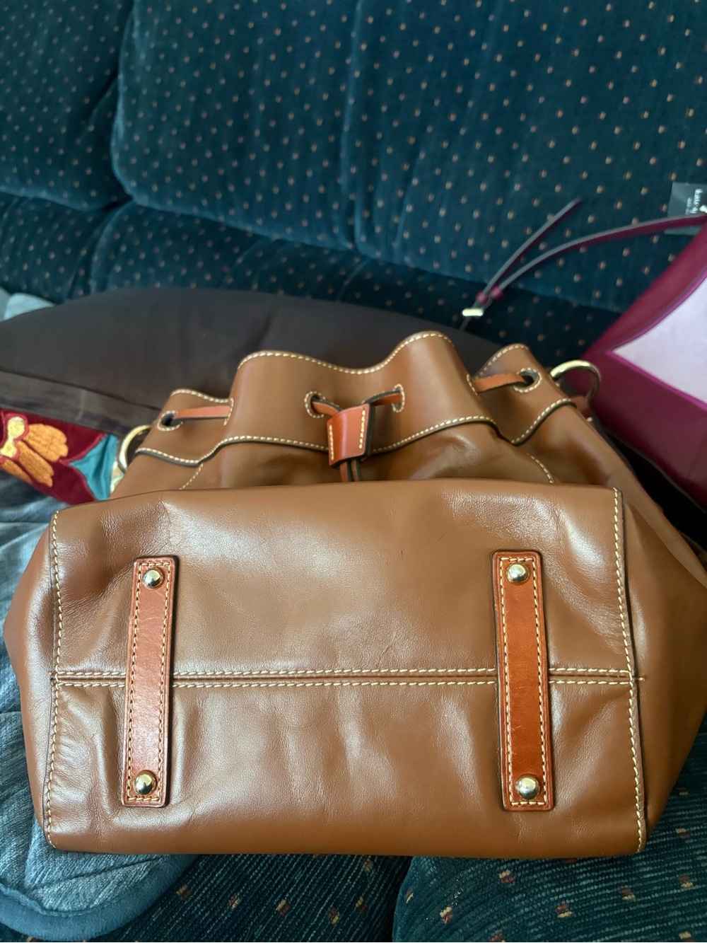 Dooney & Bourke Brown Leather Drawstring Bucket Bag